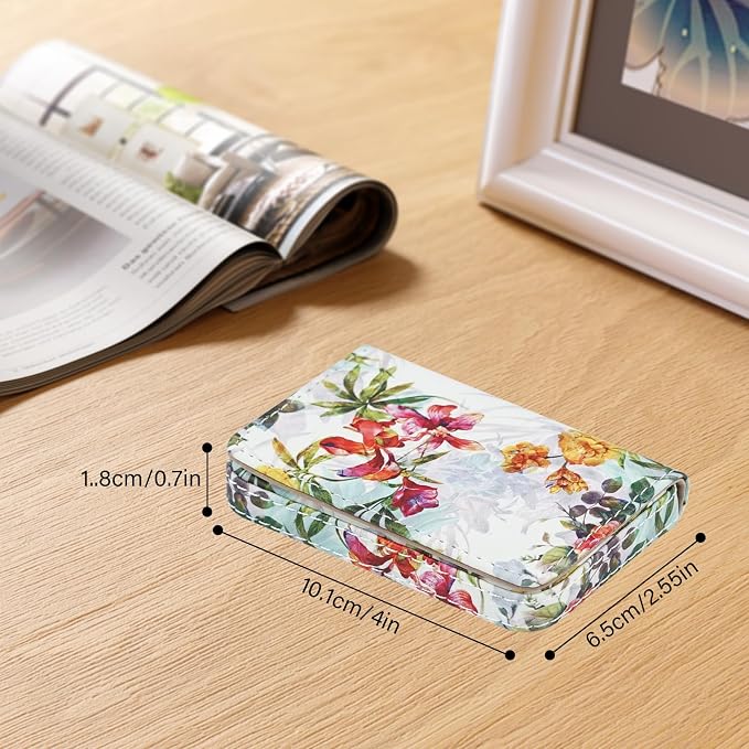 Business Card Holder，PU Leather Business Card Case Color Printing Pattern Card Holder Wallet，Pockets Magnetic Credit Card Holders for Men and Women - Flamingo - Image 4