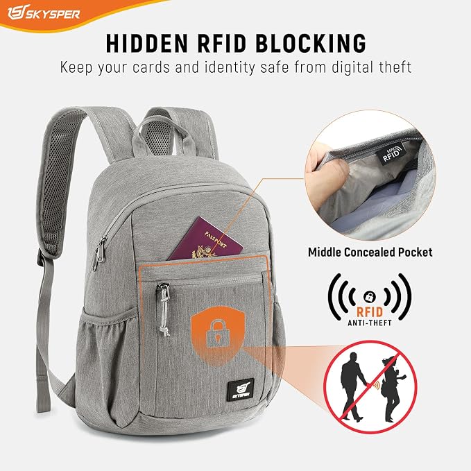 SKYSPER Anti Theft Hiking Backpack, 20L RFID Packable Travel Daypack, Lightweight Foldable Back Pack for Walking Daytrip - Image 2