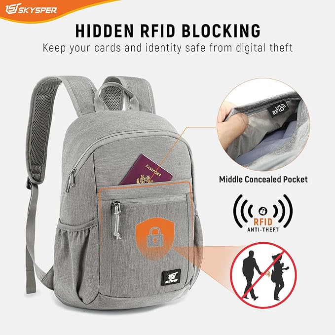 SKYSPER Anti Theft Hiking Backpack, 18L RFID Packable Travel Daypack, Lightweight Foldable Back Pack for Walking Daytrip - Image 2