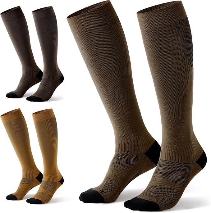 3 Pairs Easy On/Off Compression Socks - 15-20 mmHg Moderate Support Socks with Cushioned Sole and Seamless Toe by Bbfrey