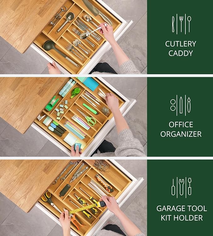 ROYAL CRAFT WOOD Luxury Bamboo Kitchen Drawer Organizer - Silverware Organizer, Utensil Holder & Cutlery Tray Drawer Dividers for Flatware (9 Slot, Natural) - Image 7