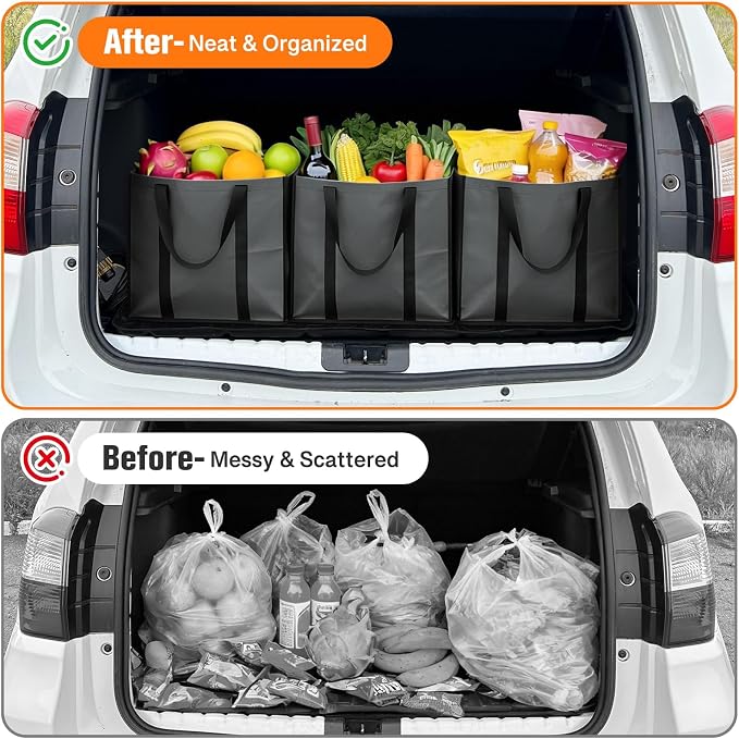 WISELIFE Reusable Grocery Bags, Foldable, Lasting Use, 35L, 4 Pack, Gray | Large Shopping Bags with Reinforced Stitching, Water-Resistant Grocery Totes for Kitchen, Market, Car Trunk, Picnic - Image 7