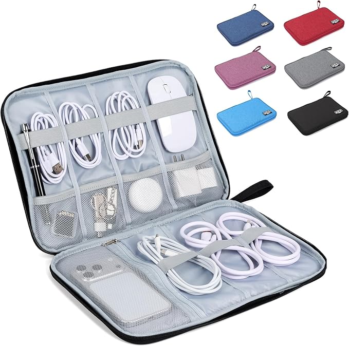 Cable Organizer Bag, Electronics Organizer Case for Tech Accessories | Store chargers, cables, power banks and adapters with elastic loops, mesh pockets and organized compartments for travel. by Unknown
