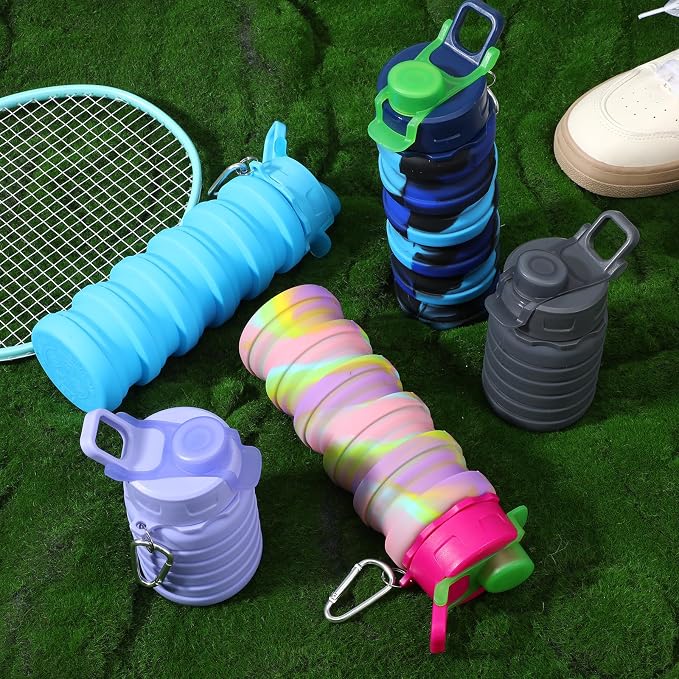 5 Pack Collapsible Water Bottles 17 oz Silicone Portable Lightweight Foldable Water Bottle with Carabiner Leakproof Reusable for Travel Camping Hiking Cycling Sport Outdoor(Colorful) - Image 7