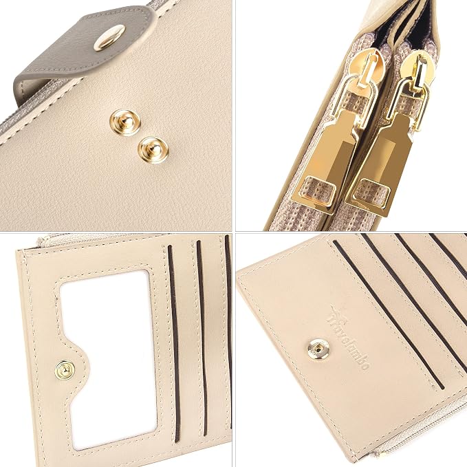Travelambo Womens Leather Bifold Wallet, Slim RFID Blocking Card Holder | Large Capacity, 16 Card Slots & ID Window, 2 Zipper Pockets, Dual Snap Closure, Slim Lightweight, RFID Privacy Protection - Image 6