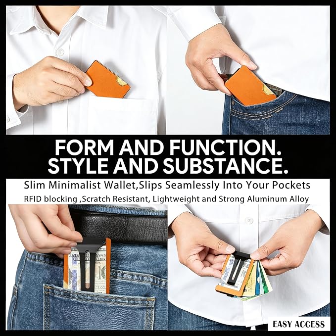 Slim Wallet for Men,RFID Blocking Minimalist Metal Wallet, Money Clip/Cash Holder, Front Pocket Aluminum Credit Card Holder, Ideal Gift for Men,Matte Orange - Image 5