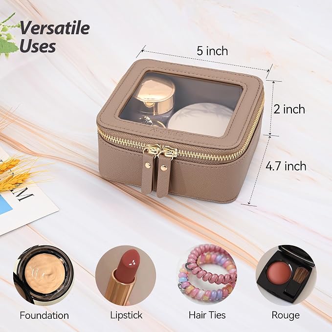 Aveniee Mini Clear Makeup Bag, Small Travel Toiletry Bag Cosmetic Bags TSA Approved, Clear Makeup Case Pouch with Zipper, Car Organizer Essentials for Women Men,Taupe - Image 3