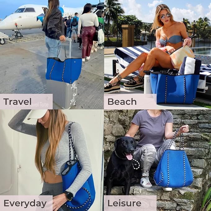POPUPS Large Neoprene Tote Bag for Women - Everyday Designer Handbag for Travel Work and Beach with Pockets and Zipper Pouch - Image 2