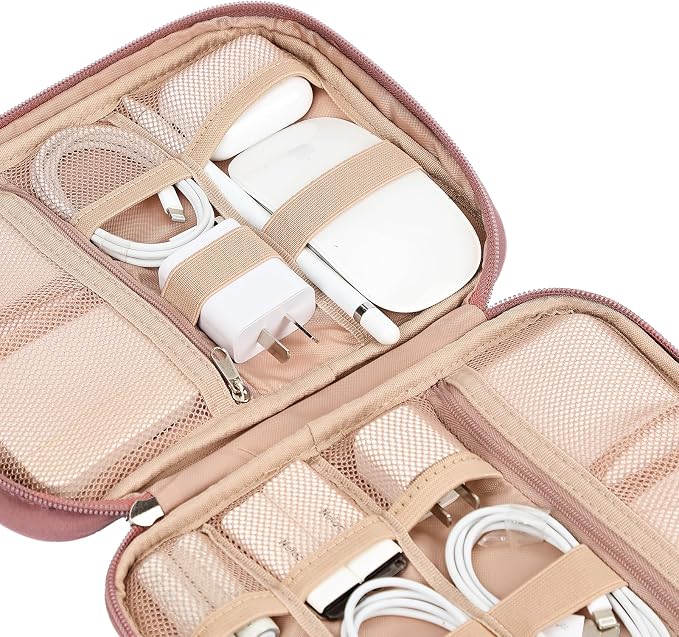 NISHEL Travel Cord Organizer, Electronic Cable Accessories Storage Bag | Bag for chargers, cables, phones, hard drives, USB devices and SD cards, ideal for travel and daily use, Rosewood-Pink - Image 4