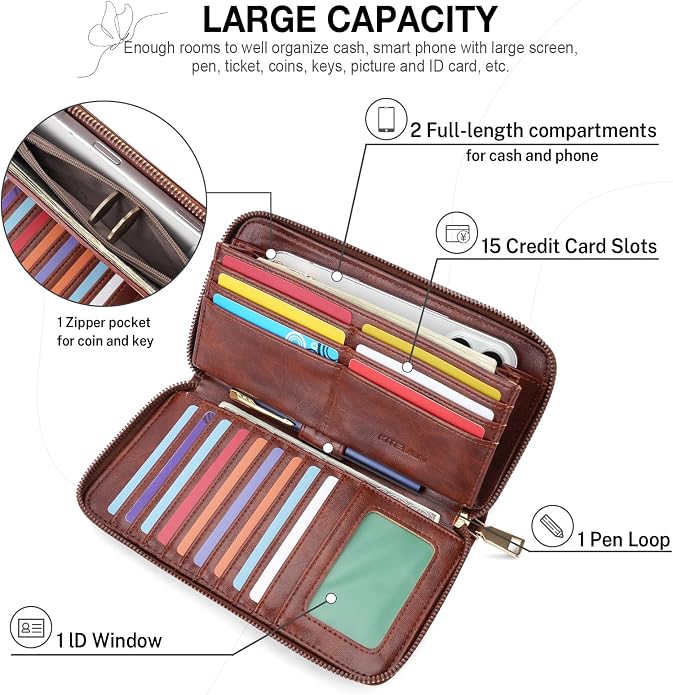 KITEVIUN RFID Wallet Women, Large Capacity Butterfly Cell Phone Clutch Purses Ladies Wristlet Wallets for Women - Image 4