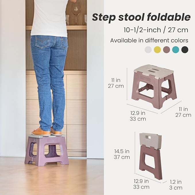 Vigar Compact Foldable Step Stool, 10-1/2-Inch, Brown | For Adults, Up to 330 Pound, Lightweight Stool, Non-Slip, Folding Design, Compact Size, Easy to Store - Image 2