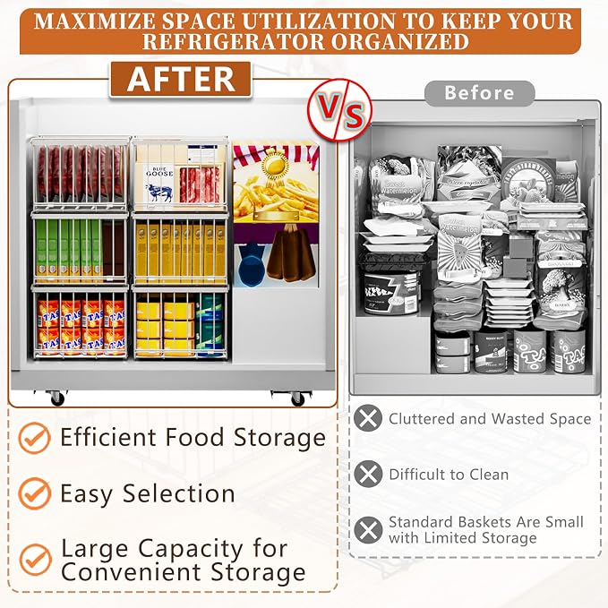 Large Freezer Organizer Bins for 5 to 9 Cu.Ft,Quick Expand/Collapse,4PACK | Freezer Organizer Bins, Stackable,foldable,With handle Wire Storage Container Baskets for Sort Frozen Meats,Leak-Proof Liner - Image 7