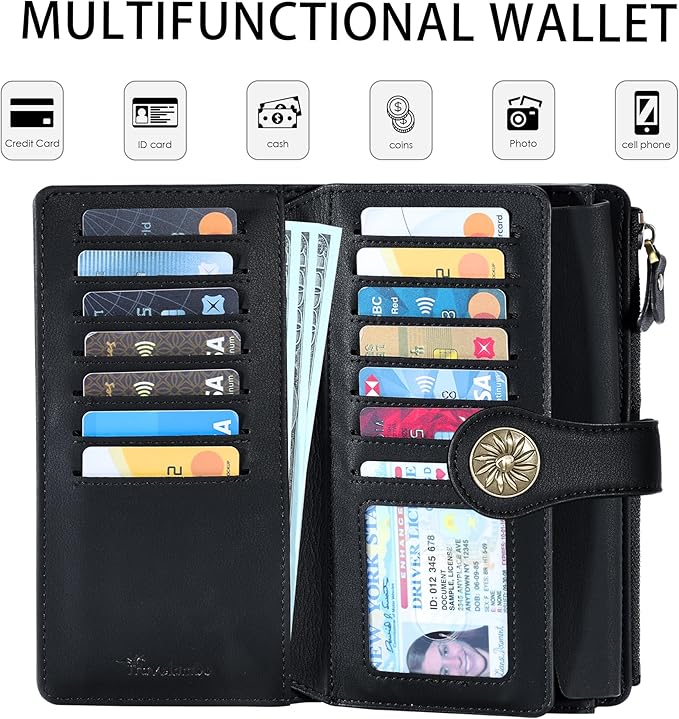 Travelambo Women's Wallet RFID Blocking Trifold Clutch Large Capacity Credit Card Holder Travel Purse | RFID - Image 4