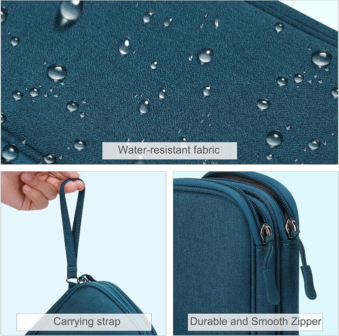 FYY Electronic Organizer, Travel Tech Pouch Bag, Medium, Dark Green | Wrist Strap, Waterproof, Double Layers Portable Electronics Travel Carrying Case for Cord, Charger, Daily Business Trips Use - Image 4
