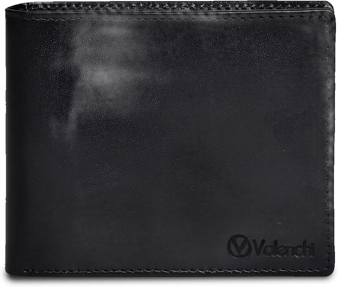 VALENCHI Genuine/Real Leather Bifold Wallet For Men - RFID Blocking/Protected Men's Slim Wallet - Christmas Gifts For Men (Black Italian V.T BF01) by VALENCHI