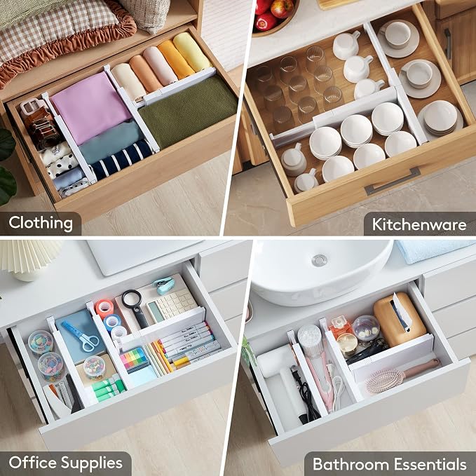Lifewit 4" High Upgrade Drawer Divider, Adjustable Drawer Organizer Clothes | 20 Pack 11-17" Expandable White Plastic Drawer Separator for Dresser, Kitchen, Closet, Nursery, Office Organization & Storage - Image 8