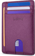 Buffway Slim Minimalist Front Pocket RFID Blocking Leather Wallets for Men and Women - Cross Purple by Buffway