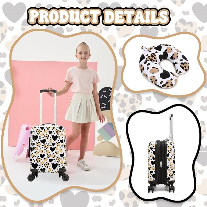 Kid's Luggage Set 2 Piece Suitcase Set Hardside Luggage with Spinner Wheels Girls Carry on Toddler Travel Rolling Suitcase with Neck Pillow Airline Approved - Image 8