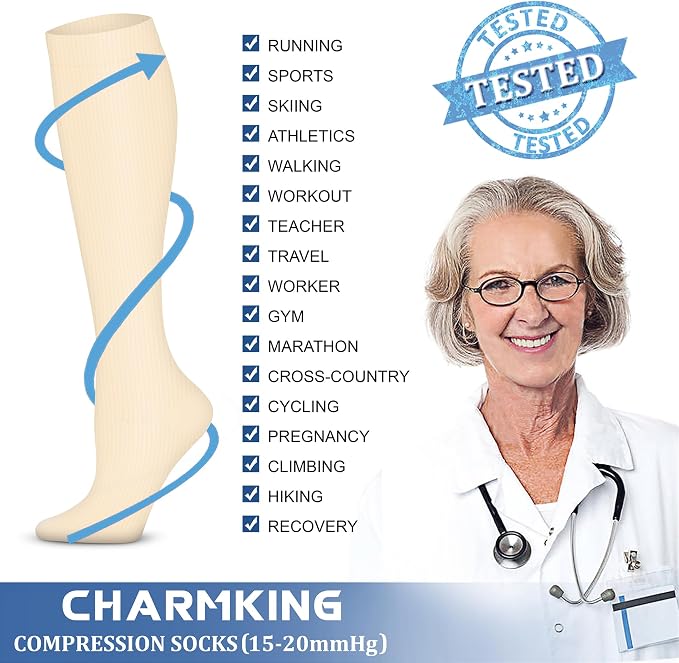 CHARMKING Compression Socks for Women & Men Circulation (3 Pairs) 15-20 mmHg is Best Support for Athletic Running Cycling - Image 5
