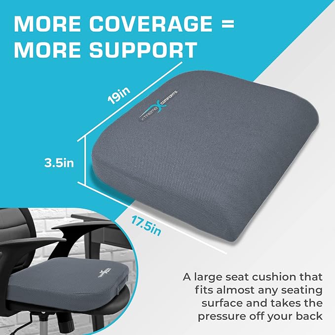 Xtreme Comforts Seat Cushions | Office Chair Cushions for Desk, Car, Wheelchair| Ergonomic Memory Foam Seat Cushion for Support & Comfort | Helps Improve Sitting Posture for Work & Body Relief - Image 2