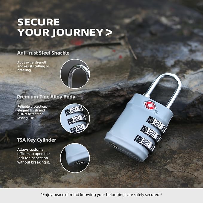 Luggage Locks TSA Approved 2 Pack, Combo Lock for Gym Locker, Small Combination Padlock, Padlock with Code for Travel Essentials, Suitcase, Zipper, Locker, Cabinet, Gun Case, Tool Box - Image 4