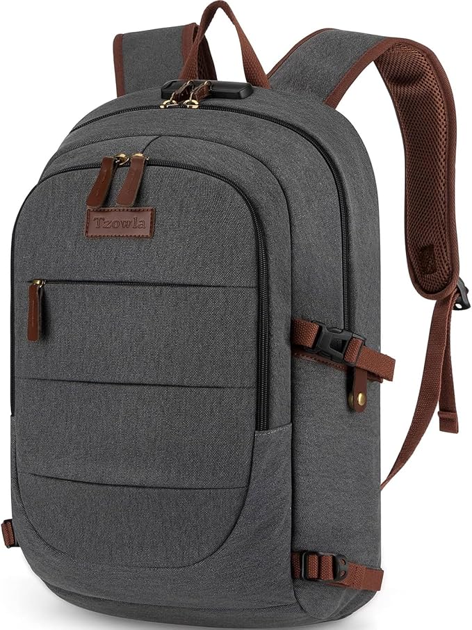 Tzowla Canvas Laptop Backpack-Anti Theft Bag for Men Women,Rucksack Fits 15.6Inch Laptop, Work Travel with Lock by Tzowla
