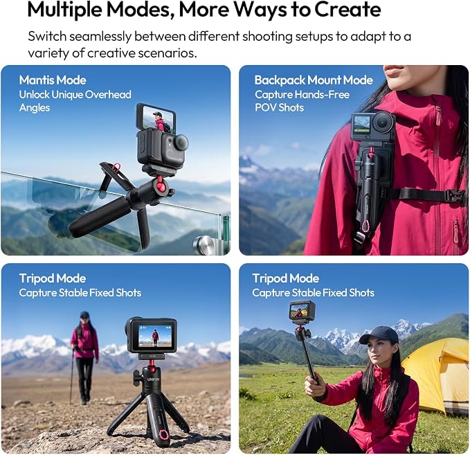 ULANZI MT55 Magnetic Mini Selfie Stick Tripod for Insta360 GO Ultra | Mantis Hook, Quick Snap Strap Mount, Magnetic Base for Action 6 Nano, 4-Section Extension, 360° Ball Head - Image 5