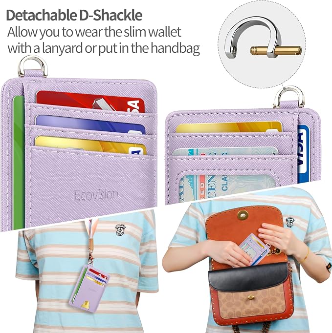 Slim Minimalist Front Pocket Wallet, RFID Blocking Credit Card Holder Wallet with Detachable D-Shackle for Men Women - Image 4