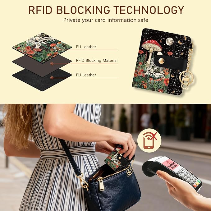 Jogjam Mushroom Rfid Women Wallet, Small Slim Thin Credit Card Holder | PU Leather Bifold Cash Zipper Coin Pocket ID Window, for Female Ladies Teen Girls Girly Gifts - Image 3