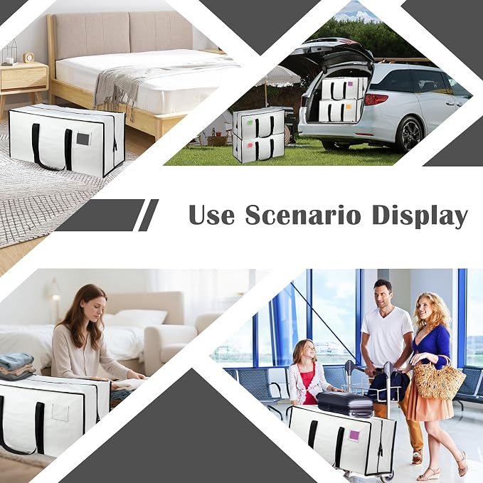 6 Pack Moving Bags Heavy Duty 210GSM with Full-Open Side Zipper, 93L 65lbs Waterproof Foldable Storage Totes for College Dorm Move-In, Moving Boxes Alternative & Home Organization,White - Image 9
