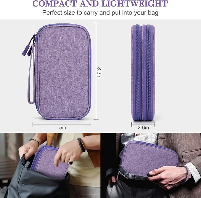 FYY Electronic Organizer, Travel Tech Pouch Bag, Medium, Dark Purple | Wrist Strap, Waterproof, Double Layers Portable Electronics Travel Carrying Case for Cord, Charger, Daily Business Trips Use - Image 2