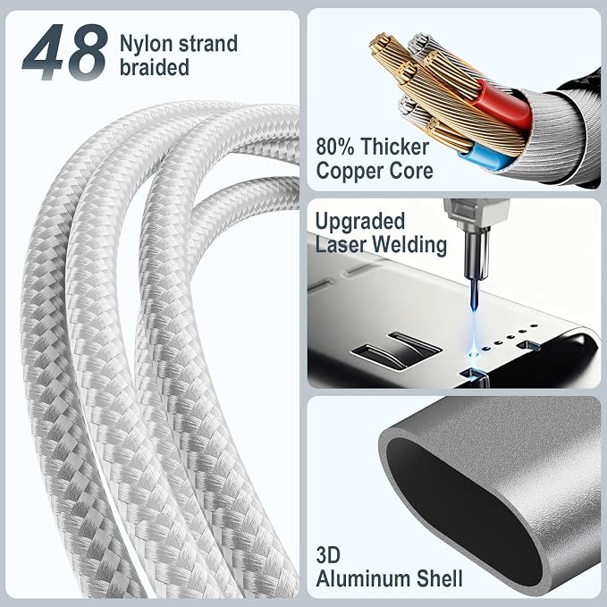 2Pack Travel Essentials,Multi Charging Cable for Apple Watch Charger White | 4FT for Airplane Gadgets RV Essentials for iWatch Ultra/10-2/iPhone 17-11/Samsung S25-S20,airPods,Car - Image 5