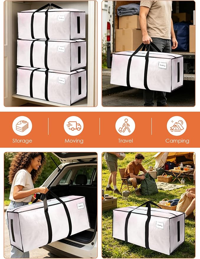 SWEET DOLPHIN 8 Pack 200LB Heavy-Duty Moving Bags with Wrap-Around Handles, Extra Large Storage Totes for Space Saving, Clothes Storage Bags, College Dorm Essentials, Semi-Transparent, 24 Gal - Image 6