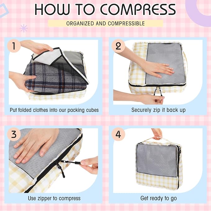 5 Pcs Packing Cubes for Suitcase Large Travel Cubes Carry on Luggage Organizer Bags for Clothes Accessories(Mixed,Plaid) - Image 4
