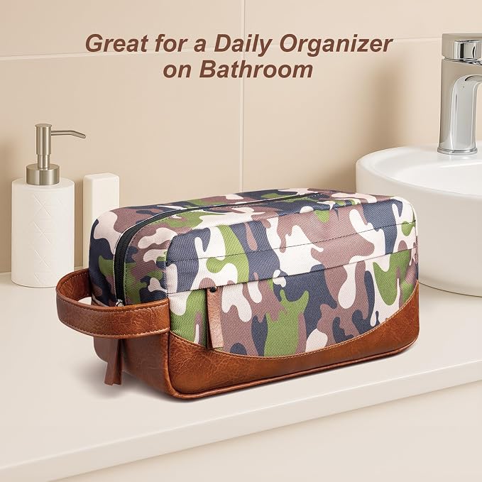 Travel Toiletry Bag for Men, Hanging Toiletry Organizer, Water Resistant Shaving Kit with Large Capacity for Travel Accessories (Camo-Bright Green, Medium) - Image 7