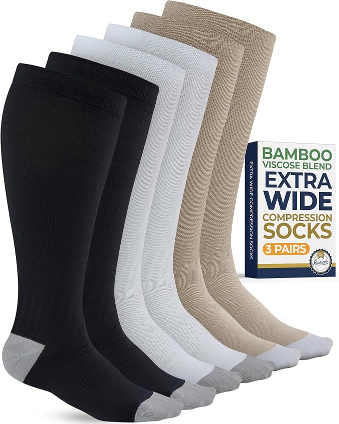 Pembrook 3 Pairs Plus Size Compression Socks Wide Calf - Bamboo Viscose Compression Socks for Women Wide Calf by Pembrook
