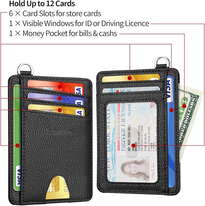 Slim Minimalist Front Pocket Wallet, RFID Blocking Credit Card Holder Wallet with Detachable D-Shackle for Men Women - Image 4
