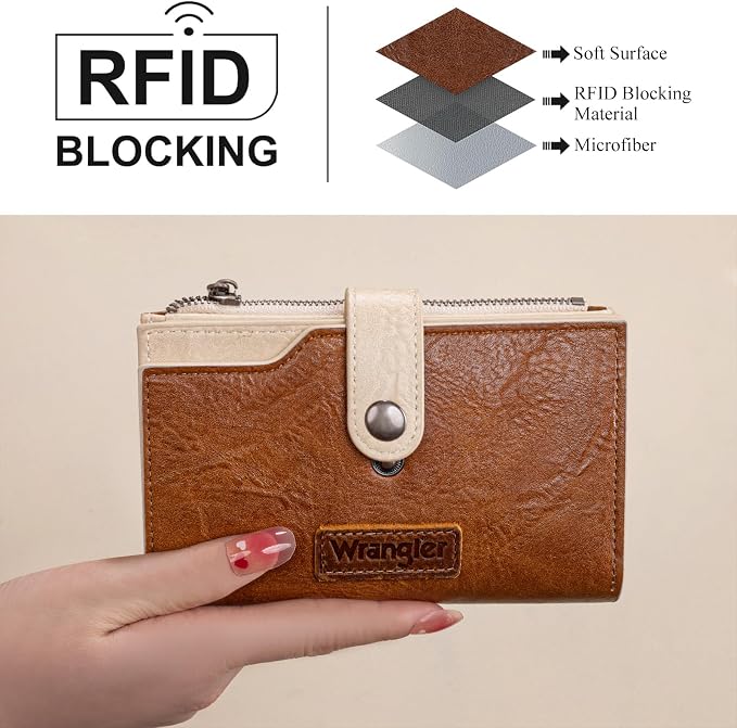 Wrangler Wallet for Women Bifold Card Holder with Zipper and ID Window - Image 2