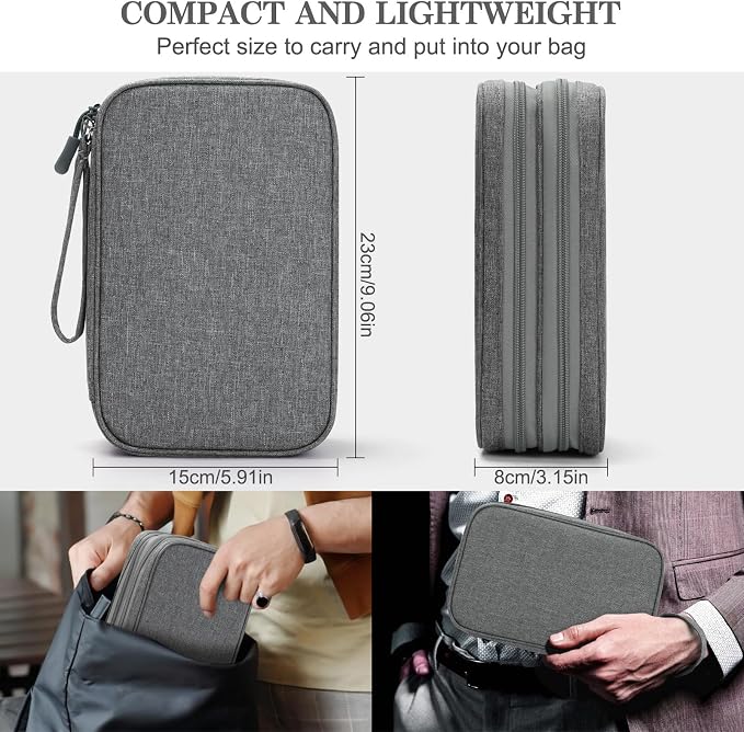 FYY Electronic Organizer, Travel Tech Pouch Bag, Large, Dark Grey | Wrist Strap, Waterproof, Double Layers Portable Electronics Travel Carrying Case for Cord, Charger, Daily Business Trips Use - Image 2
