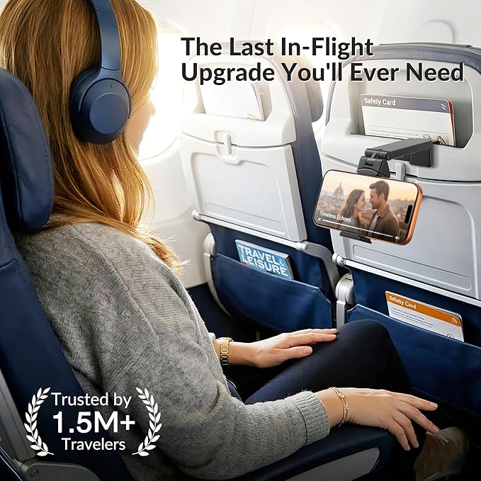 Perilogics Airplane Phone Holder Mount Universal in Flight Hands Free Viewing with Multi-Directional Dual 360 Degree Rotation (Black/Black) - Image 3