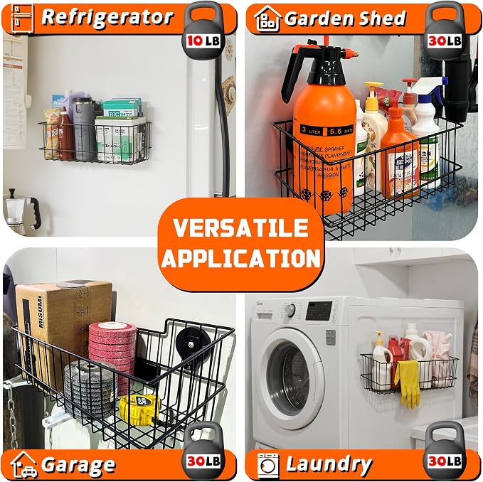 ULIBERMAGNET Magnetic Baskets, Large Capacity Metal Wire Mesh Basket Holder Organizer for Sundry Tool Storage, Magnetic Shelf for Garage, Laundry, Kitchen, Workshop, Cabinet(2 Pack) - Image 5