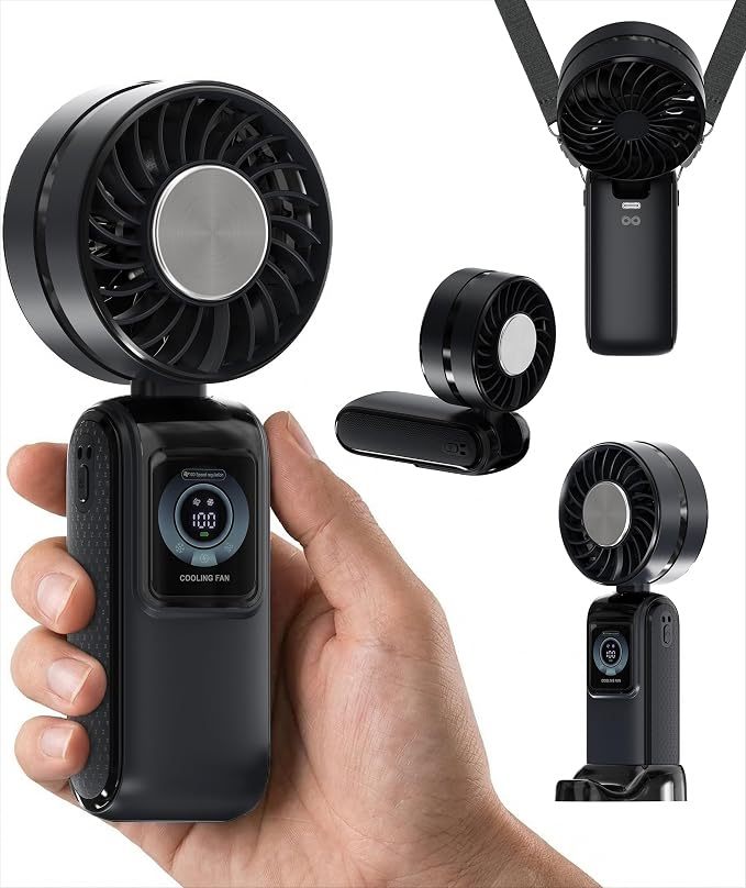 Everlasting Comfort Portable Handheld Fan, Rechargeable with LED Display & Cooling Mode, Small Personal Mini Portable Fan, 5 Speeds for Outdoor Travel, Hiking, Makeup, Camping, Office, Gifts for Women by EverlastingComfort