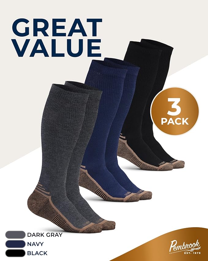 Pembrook 3 Pairs Copper Mens Compression Socks 20-30 mmHg, Running, Hiking, Athletic Cycling, Travel | Circulation Support - Image 5
