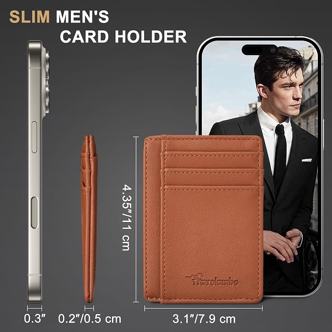 Travelambo Slim Wallet Front Pocket Minimalist Leather RFID Blocking Medium Size - Image 5