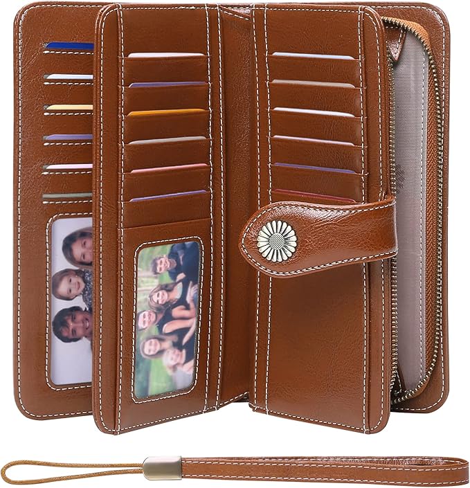 Wallets for Women Trifold Wristlet Wallets Large Capacity RFID Blocking Ladies Purse Credit Card Holder by FALANMULE