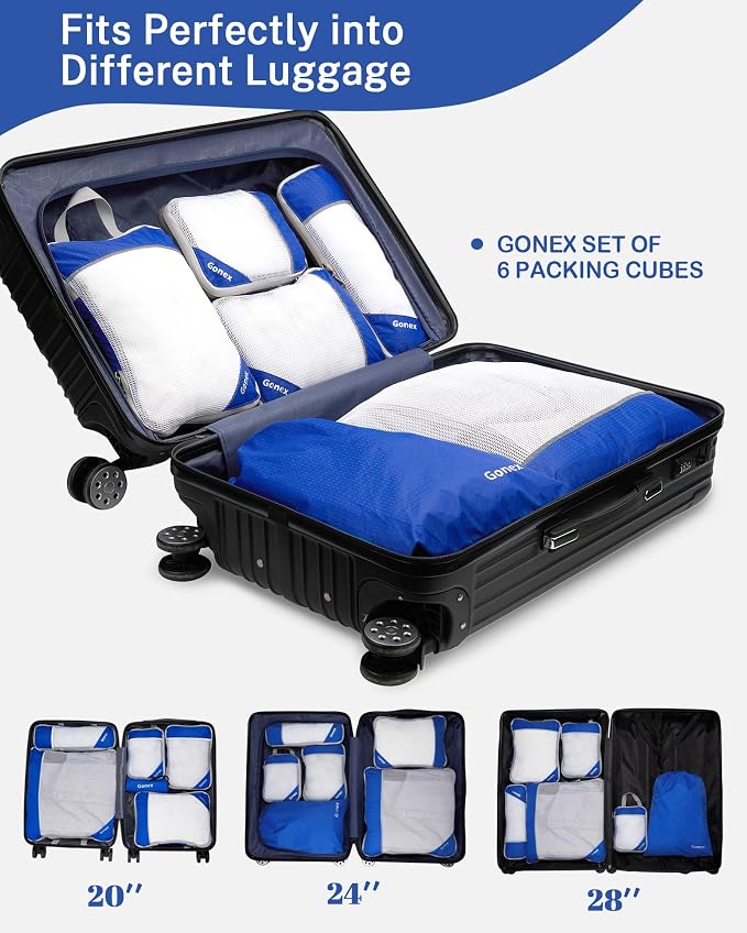 Gonex Compression Packing Cubes for Travel, Mesh Bags Luggage Organizers | Set of 4/5/6/7/10 for Essentials, Extensible, Fits 20"Carry-on Suitcases, See-through Mesh, Double Zipper Compression - Image 5