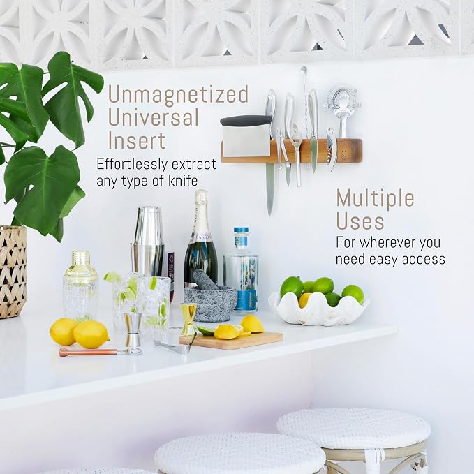 Premium 10 inch Magnetic Knife Holder for Wall with 2x Storage & Charming Wood - Knife Magnetic Strip, Under Cabinet Magnet Knives Storage - Magnet Strip Rack Kitchen Utensil Holder Organizer Tool - Image 8
