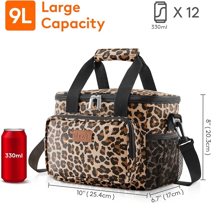Lifewit Medium Lunch Bag, Insulated Lunch Box, Soft Cooler Cooling Tote for Adult Men Women, Leopard 12-Can (9L) - Image 4