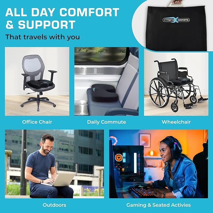 Xtreme Comforts Seat Cushions | Office Chair Cushions for Desk, Car, Wheelchair| Ergonomic Memory Foam Seat Cushion for Support & Comfort | Helps Improve Sitting Posture for Work & Body Relief - Image 5