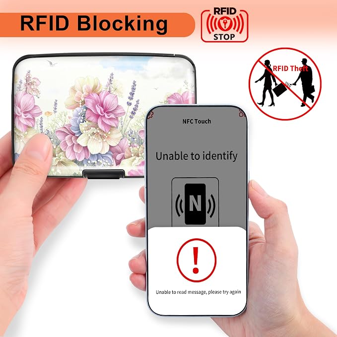 2 Pack Credit Card Holder for Women RFID Blocking Wallet, Pink Flower | Card Wallets for Women Small Mini Business Metal Accordion Aluminum Alloy Hard Case for Men - Image 2